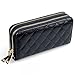Women’s Leather Wallet Clutch, Quilted Large Handbag Organizer Wristlet Card Holder - Dual Zipper Section