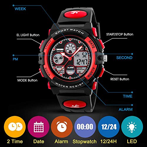 4 Waterproof+Stopwatch+Digital+Quartz+Wristwatch