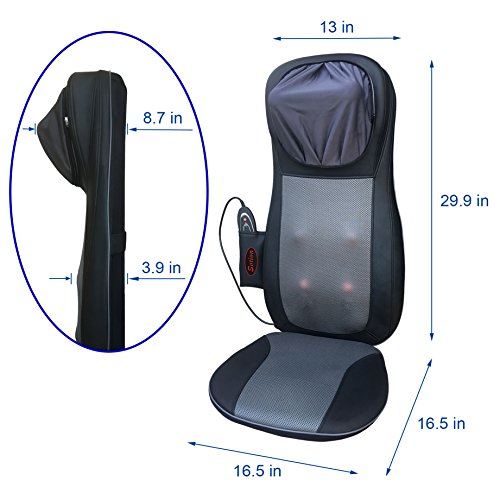 Massage Chair, Back Massager for Chair, Sotion Shiatsu, Kneading, Tapping Massage Seat Pad with Heat and Height Adjustment for Pain and Stress Relief of Neck, Back, Shoulder, Thighs and Hips