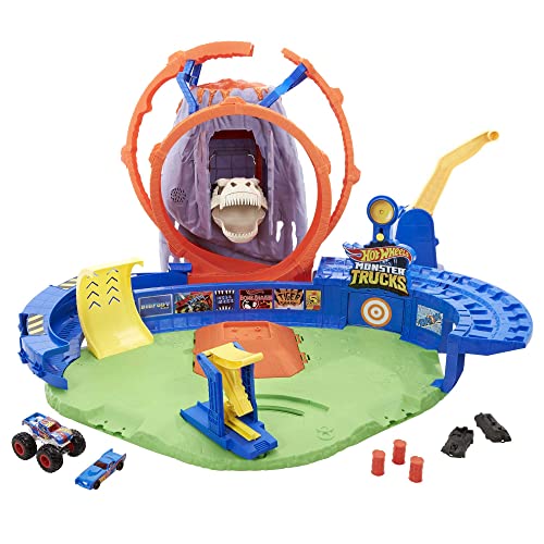 Hot Wheels - Playset Monster Trucks Arena Vulcano con Luci, Suoni e 2 Veicoli e 2 Lanciatori, Giocattolo per Bambini 4+Anni, GYL14