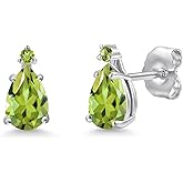 Gem Stone King 14K White Gold Green Peridot Stud Earrings for Women | 0.89 Cttw | Gemstone August Birthstone | Pear Shape 6X4MM