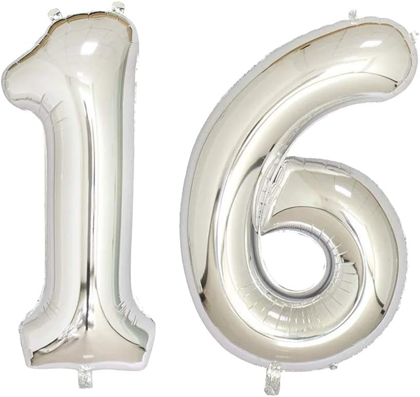 40 inch Jumbo Silver Number Balloons for Birthday Party, Anniversary Decoration (Silver16)