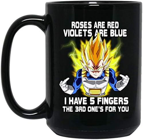 Roses Are Red Violets Are Blue Dragon Ball Super Saiyan T-shirt for Men Womens 15 oz Black Mug