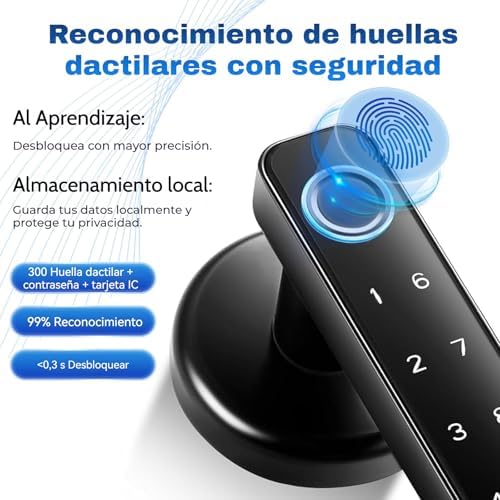 Fechadura Inteligente por Impressões Digitais, Fechadura Eletrónica 6 em 1, Aplicação Tuya, Cartão IC, NFC, Impressão Digital, Palavra-passe Digital, Chave Mecânica