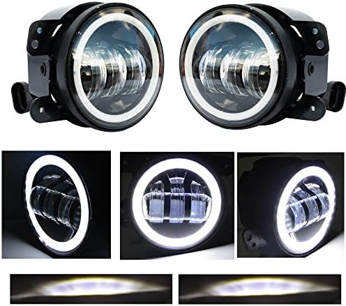 2pcs 4 Inch 30w Cree Led Fog Lights with white halo for Jeep Tractor Boat Led Fog Lamps Bulb Auto Led Headlight Driving Offroad Lamp for Jeep Wrangler jk jku Dodge Chrysler Front Bumper Lights