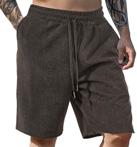 WENKOMG1 Waffle Shorts for Men Knitted Elastic Waist Drawstring