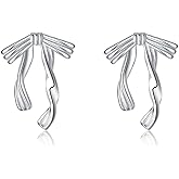 Reffeer Solid 925 Sterling Silver Bow Earrings Stud for Women Teen Girls Ribbon Earrings Stud Bowknot Earrings