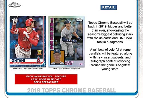 2019 Topps Chrome Baseball Series Unopened Blaster Box of Packs with 4 Blaster Exclusive Sepia Refractor Cards and a Chance for Autographed Rookie Cards of Pete Alonso and Vladimir Guerrero Plus