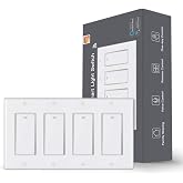 MoesGo Smart Push Button Light Switch, WiFi Multi-Control, White 4 Gang | 2.4GHz WiFi only, neutral wire required, remote control via Smart Life Tuya app, voice control with Alexa and Google Home