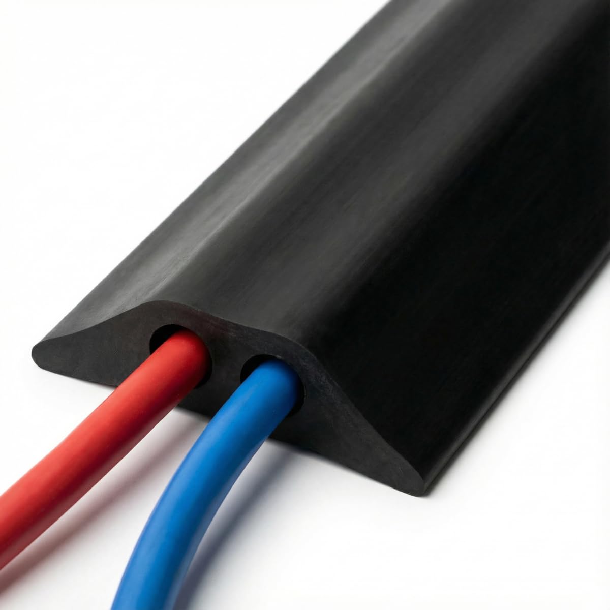SDFIXINGS Heavy Duty Black Rubber Cable Protector - Twin Hole 11mm - Protect Wires And Cable Across The Floor - 85mm x 15mm (1M)