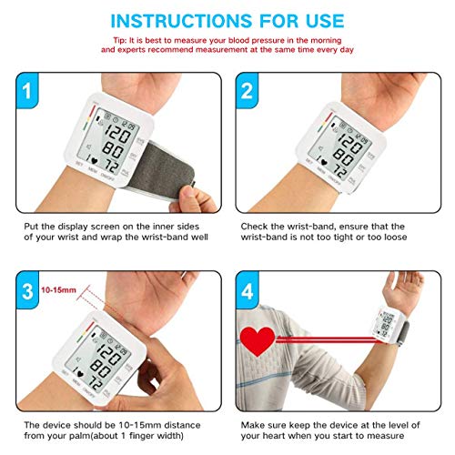 Blood Pressure Monitor Fully Automatic Accurate Wrist Blood Pressure Monitor 180 Reading Memory with Large LCD Display&Adjustable Cuff for Home Use