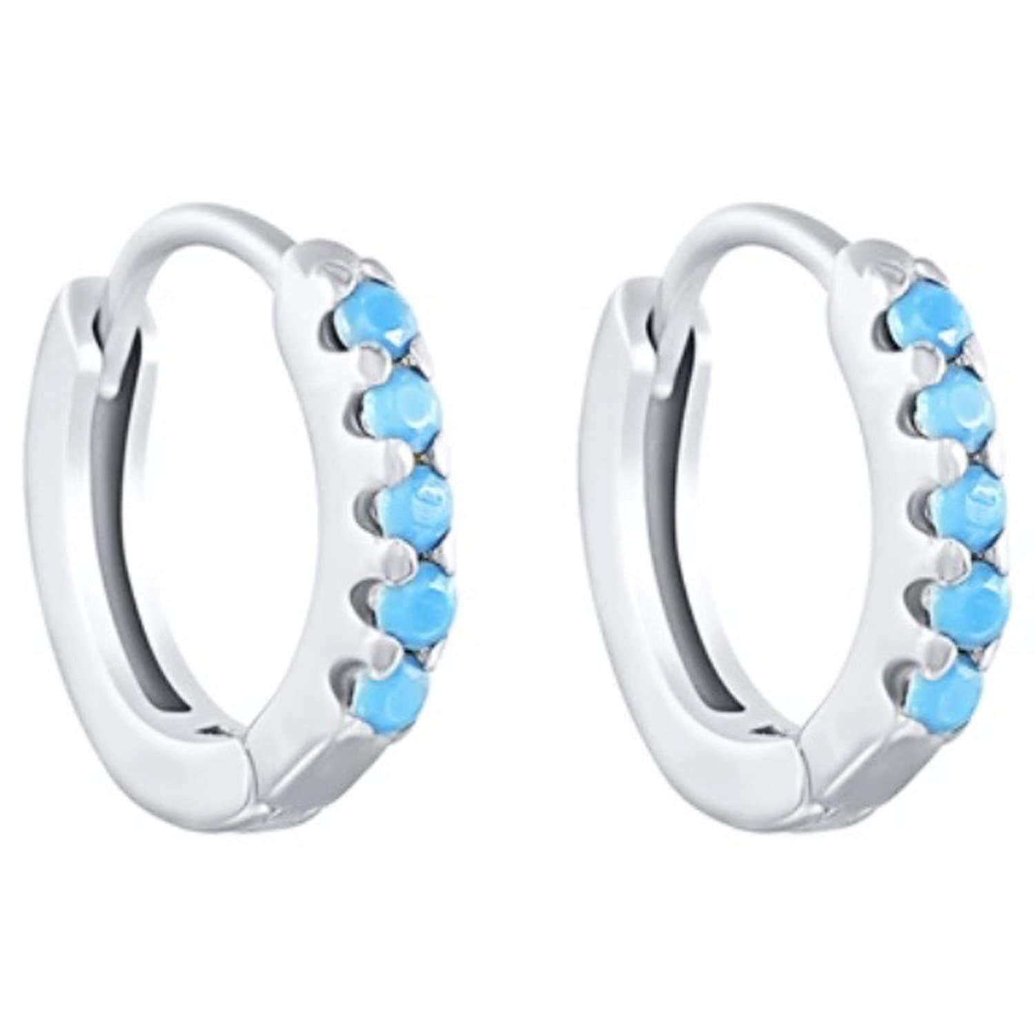AT Jewellery - 925 Sterling Silver Filled Small Baby's Blue Turquoise Huggie Hoop Earrings