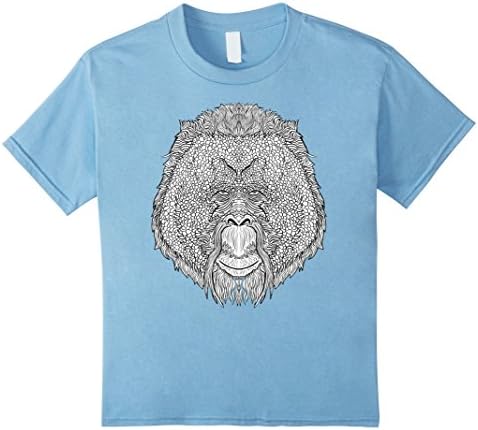 Kids Orangutan Monkey Tee - Tattoo Art Style Coloring Tee 6 Baby Blue