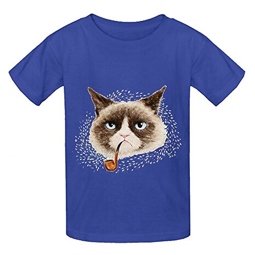 grumpy cat Girls Crew Neck Print T Shirts Blue