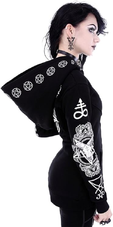 Top Suèter con Capucha Ritual de Restyle Ocultismo Ram Calavera Pentáculo de estilo NuGótico Punk Gótico Brujería