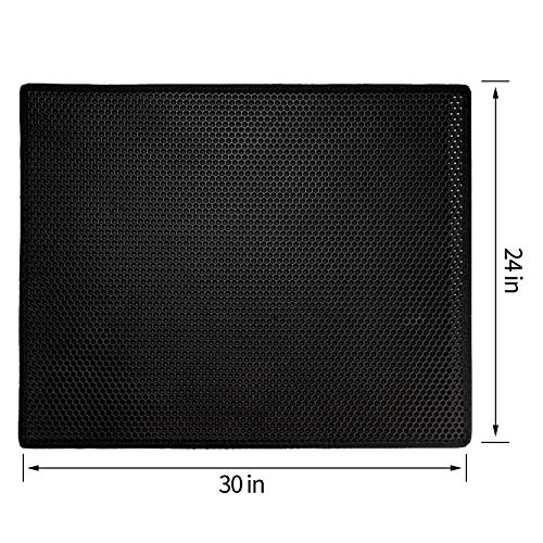 kaxionage Cat Litter Mat Litter Trapping Mat, 30 iInch X 24 iInch Waterproof Double Layer Honeycomb Design for Litter Boxes, Large Size Easy Clean Scatter Control (Black)