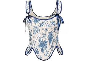 Women Lace Up Corset Tops Renaissance Costume Victorian Floral Fishbone Bustier Blue Floral Size 10