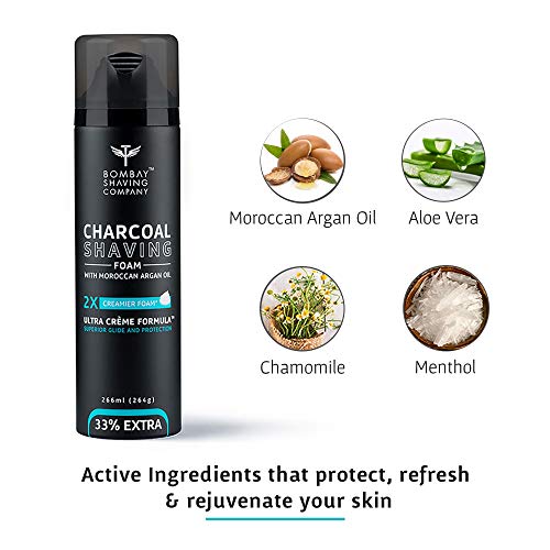 Bombay Shaving Company Charcoal Shaving Foam, 266 ml (33% extra) with Activated Charcoal & Moroccan Argan Oil 3 Bombay Shaving Company Charcoal Shaving Foam, 266 ml (33% extra) with Activated Charcoal & Moroccan Argan Oil - Image 3