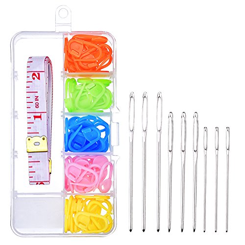 image for Willbond 9 Pieces Large Eye Blunt Sewing Needles with 60 Pieces Lock M