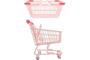 LUOZZY Shopping Cart & Basket for Kids Mini Supermarket Handcart Kids Grocery Basket Small Storage Toy Dollhouse Pretend Play Toy for Boys Girls Toddlers, Pink - 5.31×3.74×5.9inch/7.48×5.31×3.54inch