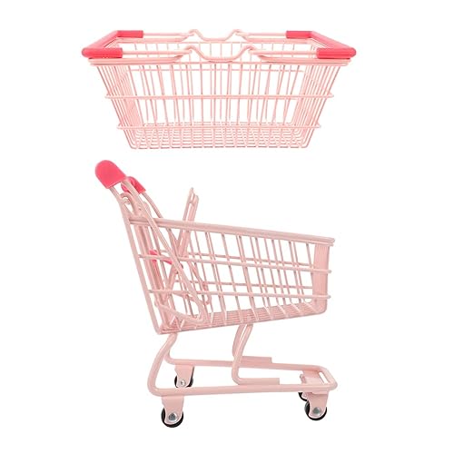 LUOZZY Shopping Cart Basket for Kids Mini Supermarket Handcart Kids  Grocery Basket Small Storage Toy Dollhouse Pretend Play Toy for Boys Girls 