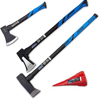Spaltaxt Spaltbeil Axt Beil Spalthammer Spaltkeil Fiberglas Forst Set - Die Perfekten Werkzeuge für Garten und Wald (Granate + Beil + Spaltaxt 2000g + Spalthammer 4kg)
