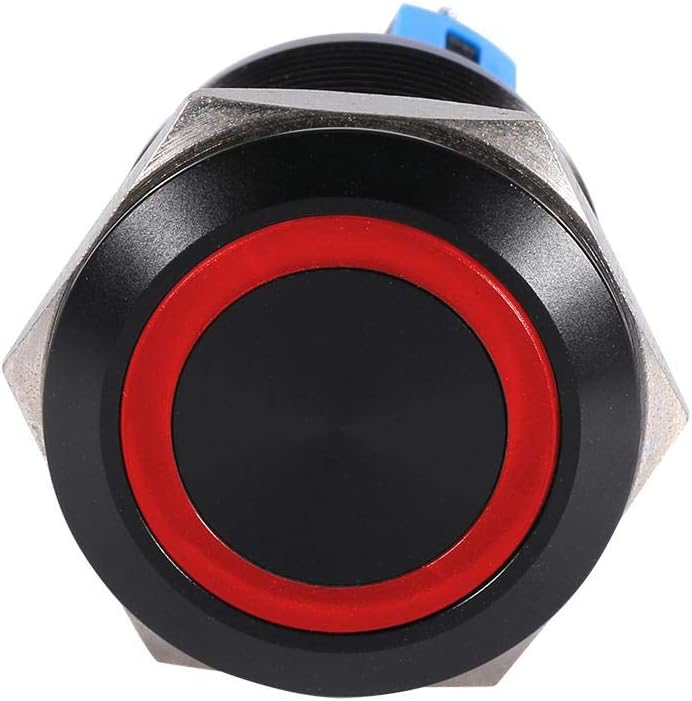 Aramox 22mm 12V LED Waterproof Self-Locking Latching Push Button Switch, Red LED, Zinc Alloy, Black, IP65 Rated - Image 3