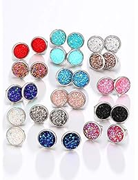 15 Pairs Faux Druzy Stud Earrings Set Stainless Steel Round Earrings Pierced Earrings Jewelry for Women Girls