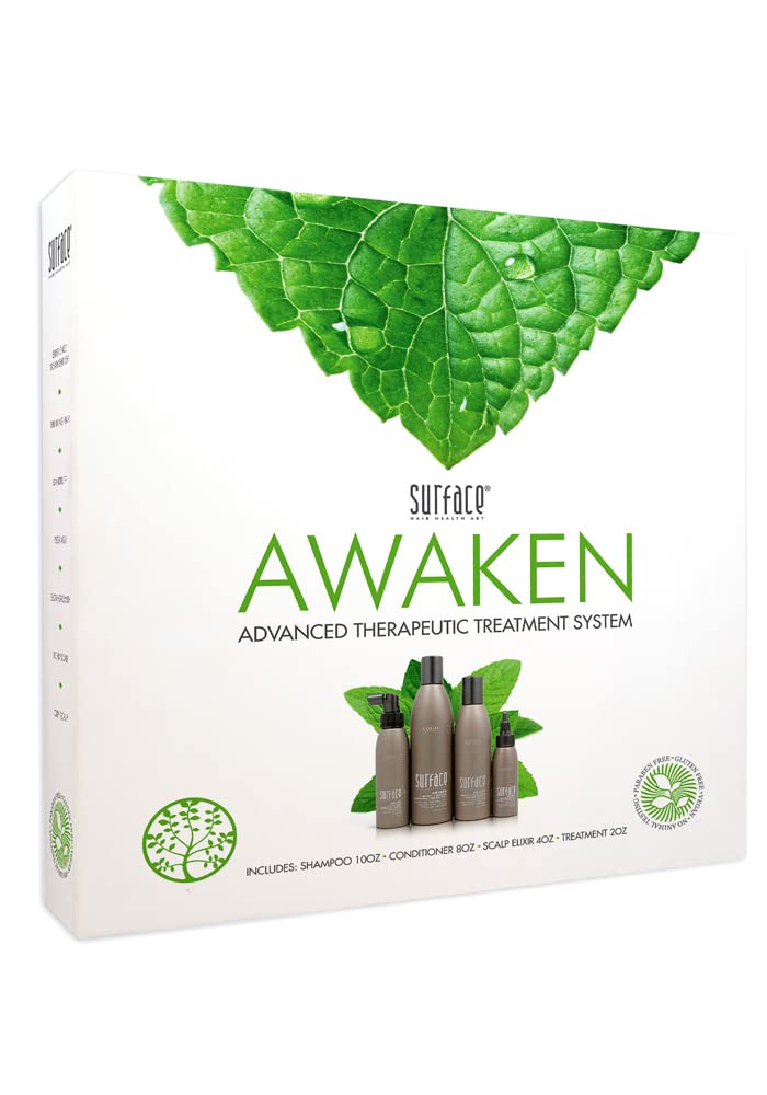 Surface Hair - Awaken Kit: Shampoo, Conditioner, Scalp Elixir and Therapeutic Treatment - for Thinning Hair, Hair Loss and Thickening