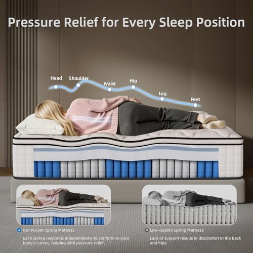 Himanba Full Mattress 12 Inch Memory Foam Hybrid Mattress in a Box, Individual Pocketed Spring for Motion Isolation & Pressure Relief, Breathable Cooling Fabric, Medium Firm, Edge Support, CertiPUR-US