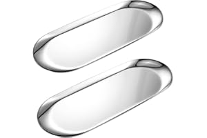 BIDPONDS 2 Pack Silver Oval Vanity Tray, Stainless Steel Jewelry Tray, Bathroom Tray, Makeup Cosmetic Trays,Towel Napkin Tray,Storage Organizer,11.8 x 4.8 inches (LxW),Large