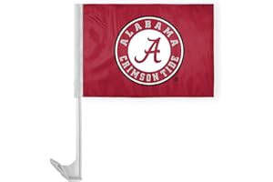 A.G.A.S MANUFACTURING GROUP Alabama University Crimson Tide Circle Logo Car Flags - 7.5x10.5 inch Double-Layered Printed Polyester Fabric - 13" Flexible Plastic Pole for Attaching to Vehicle Window - NCAA Licensed Alabama Round Logo Car Flags
