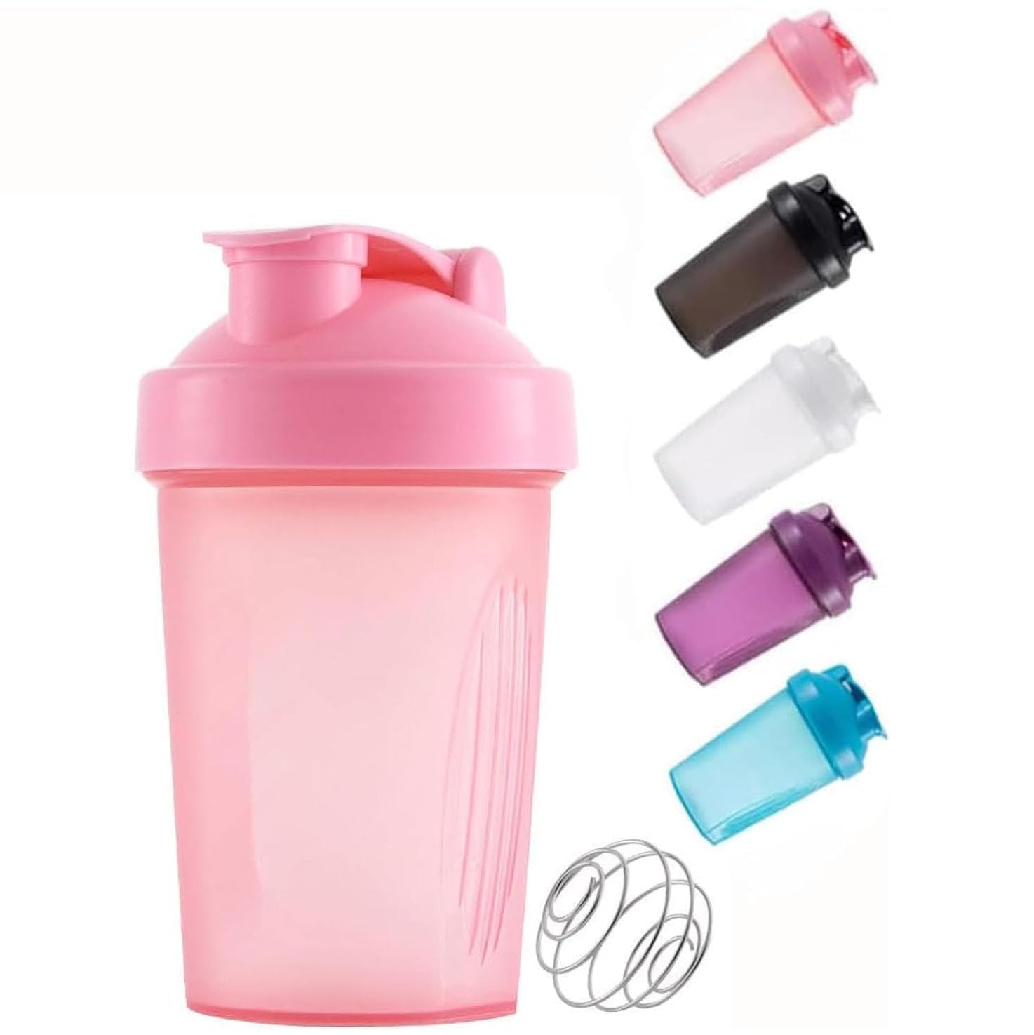 zukent Protein Shaker Bottle, 400ml with Wire Mixball – Leakproof Clear Gym Bottle for Mixing Protein Shake, Smoothies, Milkshake, Juice, Supplement Drinks – BPA Free, Dishwasher Safe, Pink