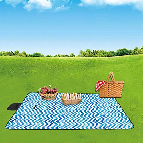 Outdoor Picnic Mat Waterproof Rectangle Foldable Picnic Blanket Wavy Stripes Pattern Outdoor Camping Beach Blanket Mat for Hiking/Travel/BBQ (A)