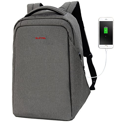 SLOTRA Anti-Theft Charing Laptop Backpack 15 15.6 Inch Water Resistant ScanSmart TSA Friendly Business Laptop Computer Backpack with Removable USB Charging Port