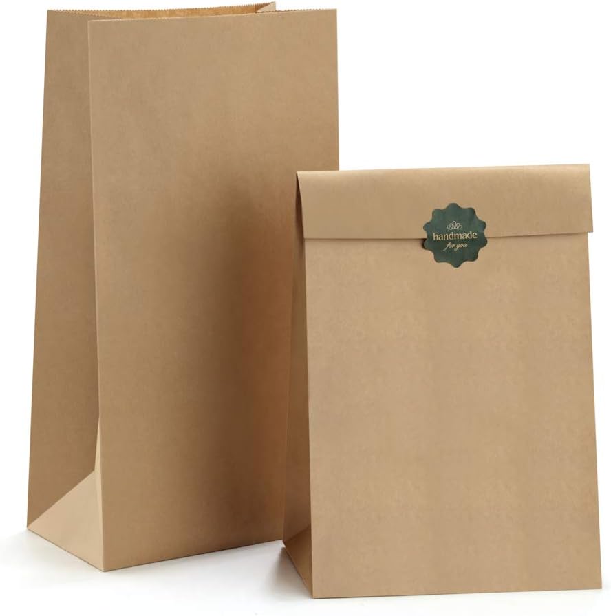 BagDream Brown Paper Lunch Bags Bread Bags 12lb 7x4.5x13.75 Inches 50Pcs Kraft Paper Bags, Paper Snack Bags Bread Bags, 100% Recycled Kraft Lunch Bags
