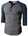 H2H Men's Color Blocked Three-Quarter Sleeve Baseball Jersey Knit Shirt CHARCOALBLUE US S/Asia M (CMTTS0174)