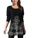DJT Women's Scoop Neck Long Sleeve Stretchy Printed Casual Top Blouse