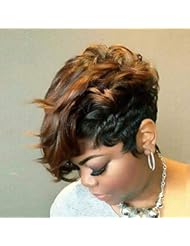 BeiSD Short Black Wig with Mixed Brown Bangs Natural Short Haircuts for Women Synthetic Short Wigs for Black Womenâ€¦ (7319)