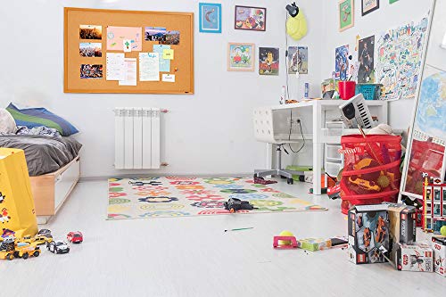 INNOVART Bulletin Board, Cork Board, 48 x 36 Inches, Oak Wood Finish Frame Corkboard with Push Pins
