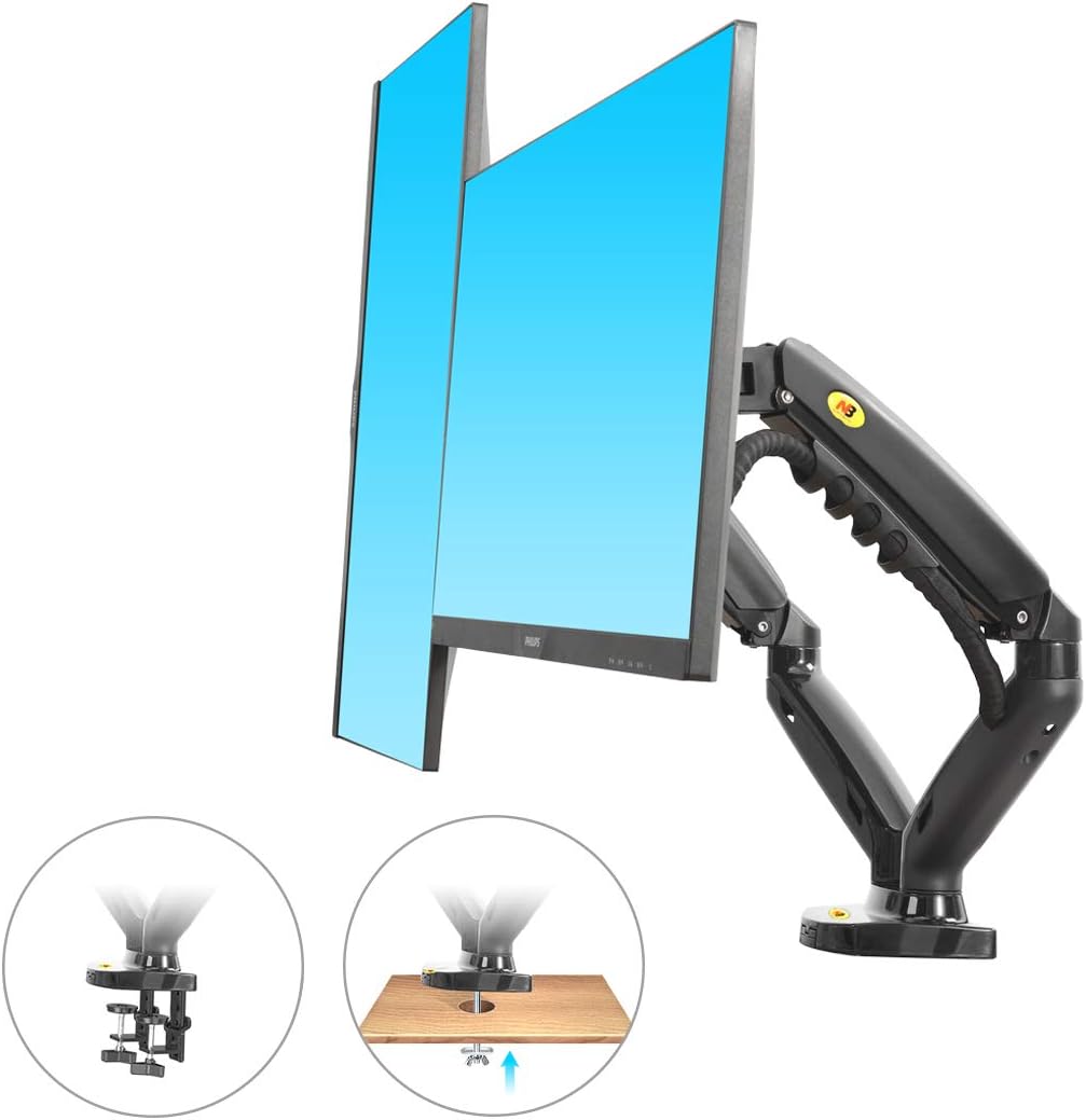 North Bayou F160 Dual Monitor Full Motion Desk Mount with Gas Spring