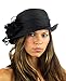 NYFASHION101 Satin Ribbon Triple Rose Band Side Flip Brim Cloche Bucket Hat - Black