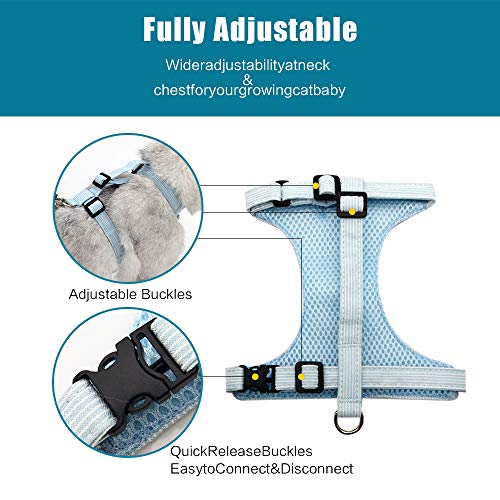 Kitten Harness and Leash Escape Proof for Walking Adjustable Neck Cat Collar Rabbits Puppy Kittens Soft Breathable Mesh Pet Vest (S, Blue)