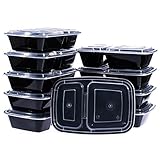 Glotoch Bento Box, 32 Ounce Wholesale 2 Compartment Plastic Food Storage Containers for Meal Prep-Microwave, Freezer &amp; Dishwasher Safe - Eco Friendly Oven Safe Food Container, Pack of 10 ()