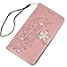 Mavis's Diary iPhone Xr Case, iPhone Xr Wallet Cover, Embossed Plum Flowers Wallet 3D Handmade Bling Crystal Diamond PU Leather Shockproof Protective Cover for iPhone Xr 6.1inch(Pink)