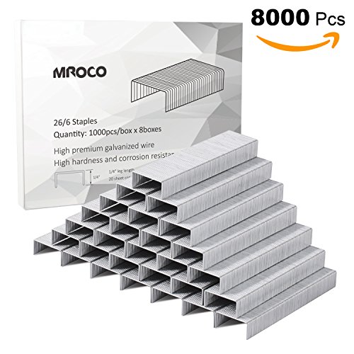 MROCO Staples Standard Staples Premium Staples Chisel Point Staples 1/4 Length 20 Sheet Capacity for Swingline Bostitch Staplers Universal Office Products, 100/Strip, 1000/Box, Total 8,000 Staples - Thumbnail 7