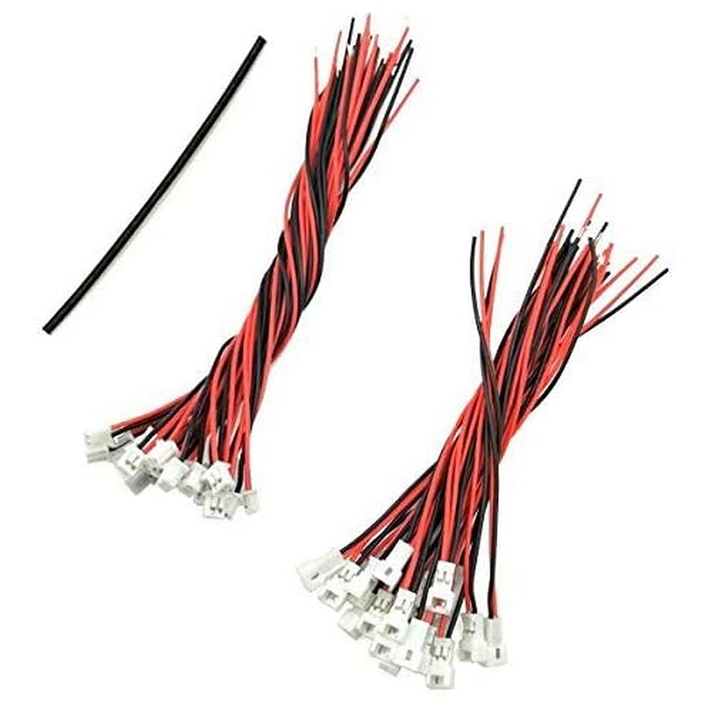 YUNIQUE GREEN-CLEAN-POWER - Set of 40 JST 1,25mm Connectors, 20x Male/Female, Cables 80/100mm for Modeling/LED, Suitable for Batteries and Modeling Connections, Red