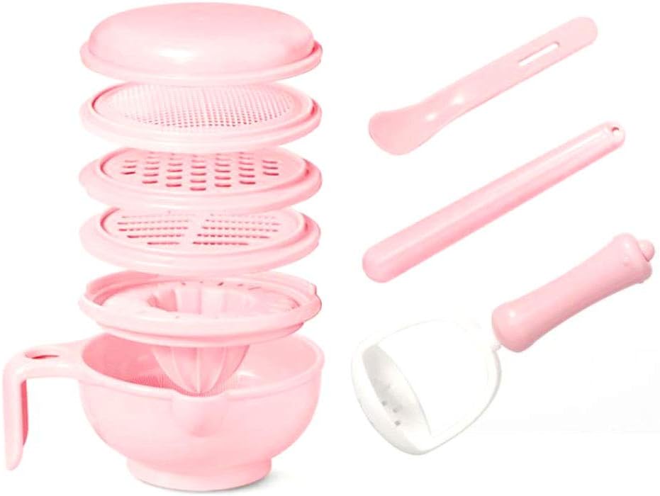 1Set Baby Food Masher Portable Baby Feeder Food Processor Smasher Serve Bowl Manual Baby Food Supplement Grinder Kids Food Grinding Bowl Pink