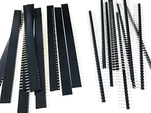Male and Female Header 1x40 2.54mm 40 Pin Straight Single Row headers PCB Through Hole 40 pin header for breadboards, arduino projects, shields and connectors by Tinker Express (20 Pcs 10m/10f)