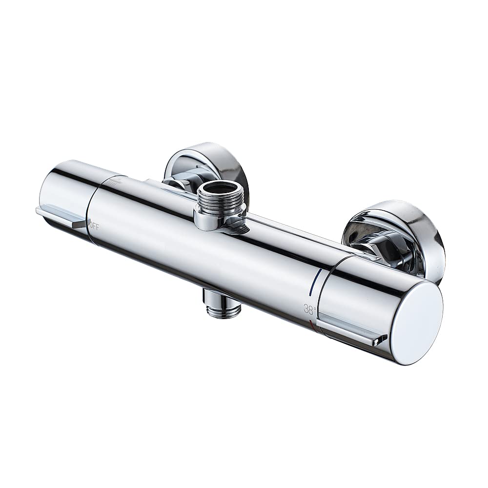 AFUDER Thermostatic Shower Faucet 38℃ Black Bathtub Shower Thermostat Bottom G 1/2" Top 3/4" BSP Two-Outlet Shower Faucet Brass Chrome-Plated Thermostatic